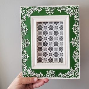 Anthropologie Picture Frame Raised White Scroll Design